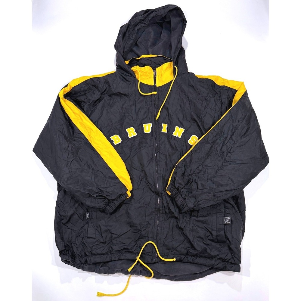Vintage Boston Bruins Windbreaker Jacket Men's XXL CCM Black Yellow‎ Hooded NHL